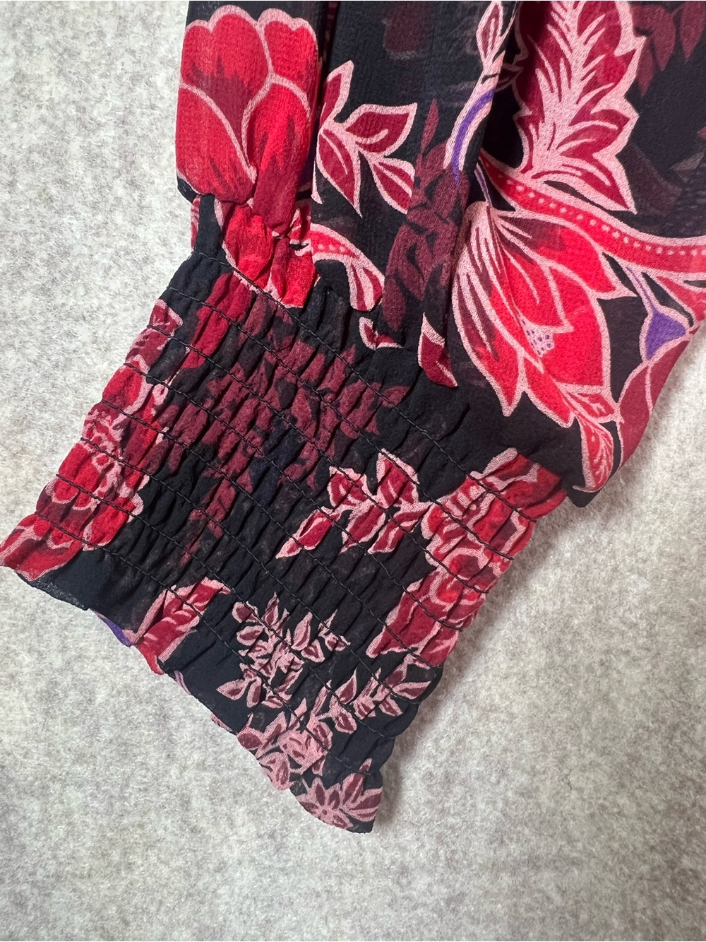 White House Black Market Floral Tunic Blouse Sheer Sleeve M - Picture 8 of 13